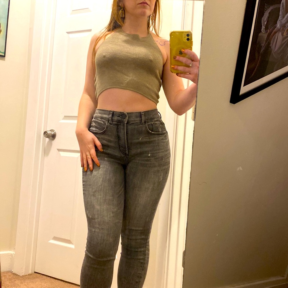 Olive green knit halter top